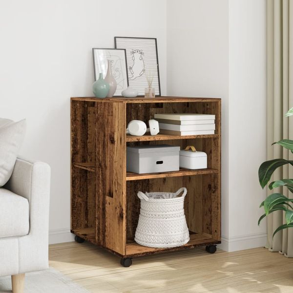 vidaXL Príručný stolík a kolieska staré drevo 55x60x78cm kompoz. drevo