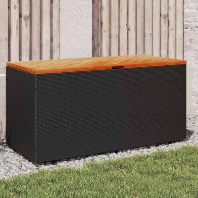 vidaXL Záhrad. úložný box čierny 110x50x54 cm polyratan akáciové drevo