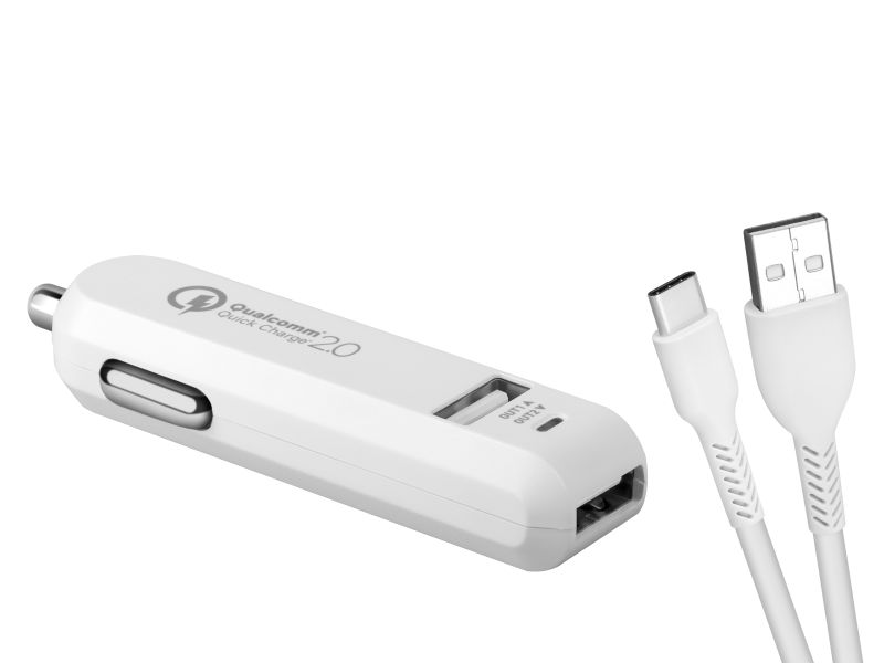 AVACOM CarMAX 2 nabíjačka do auta 2x Qualcomm Quick Charge 2.0, biela farba (USB-C kábel)