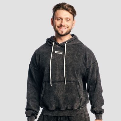Mikina Aura Hoodie Washed Black - GymBeam, veľkosť S, 95 % cotton, 5 % elastane