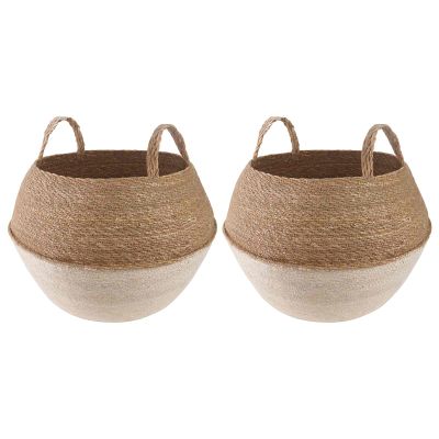vidaXL Kvetináč s uchami 2 pcs Biela Ø 45 x 36 cm 100% Morská tráva