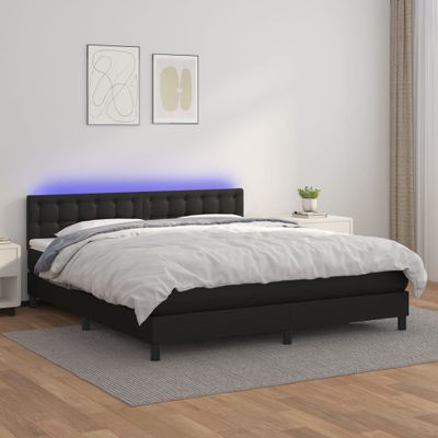 vidaXL Boxspring posteľ s matracom a LED čierna 160x200 cm umelá koža