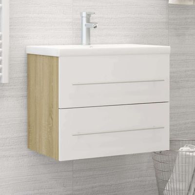 vidaXL Skrinka pod umývadlo biela+sonoma 60x38,5x48cm kompozitné drevo