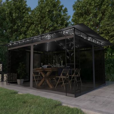 vidaXL Altánok s moskytiérou a LED reťazou 4x3x2,73 m, antracitový