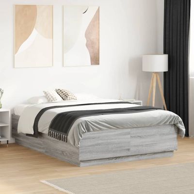 vidaXL Posteľný rám s LED svetlami sivý sonoma 135x190cm kompoz. drevo
