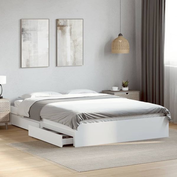 vidaXL Posteľný rám so zásuvkami biely 160x200 cm kompozitné drevo