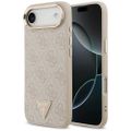 Guess Case Magsafe 4G PU kožené puzdro s trojuholníkovým logom a zlatým kovovým rámom fotoaparátu pre iPhone 17 Air ružové