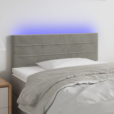 vidaXL Čelo postele s LED bledosivé 100x5x78/88 cm zamat
