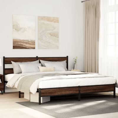 vidaXL Kovový posteľný rám bez matraca hnedý dub 200x200 cm