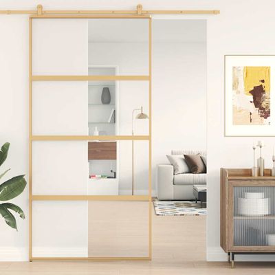 vidaXL Posuvné dvere zlaté 102,5x205 cm číre ESG sklo a hliník