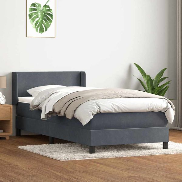 vidaXL Posteľný rám boxspring s matracom tmavosivý 100x210 cm zamat
