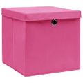 vidaXL Úložné boxy s vekom 4 ks, ružové 32x32x32 cm, látka