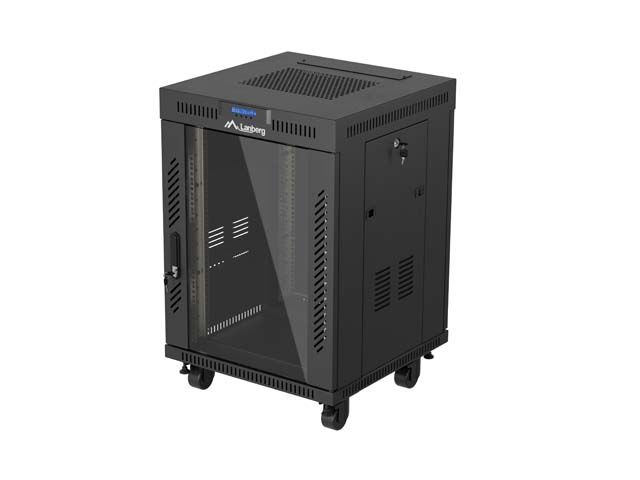 19'' Voľne stojúca racková skriňa 15u/600x600 (flat pack) s presklenými dverami lcd čierna lanberg V2