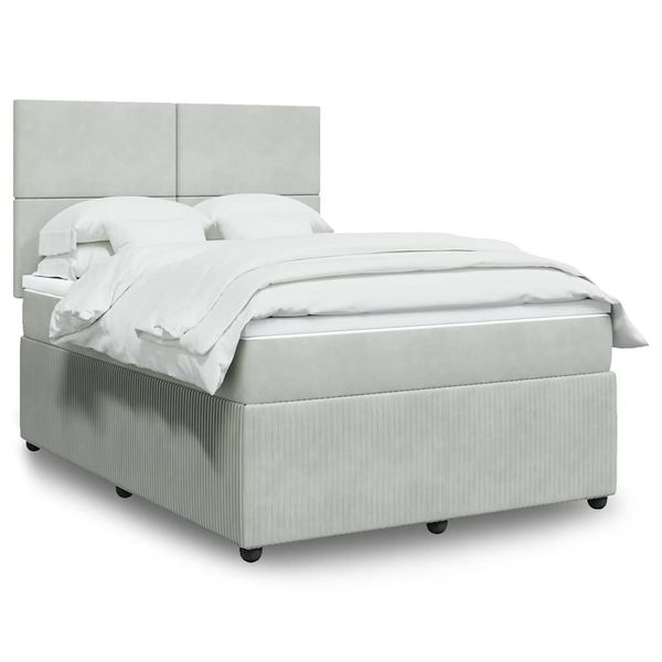 vidaXL Posteľný rám boxsping s matracom bledosivý 140x190 cm zamat