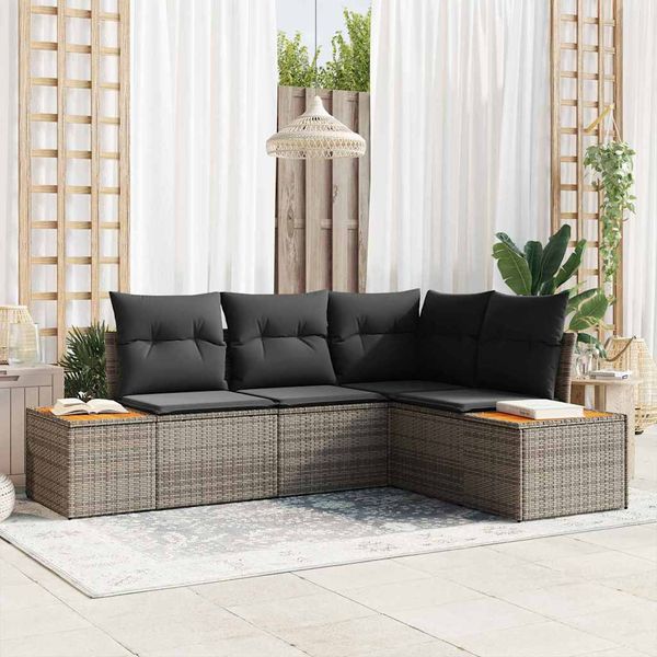 vidaXL Súprava záhradných pohoviek s vankúšom 4 pcs Sivá Polyratan