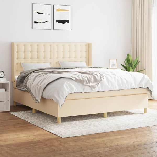 vidaXL Posteľný rám boxspring s matracom krémový 180x200 cm látka