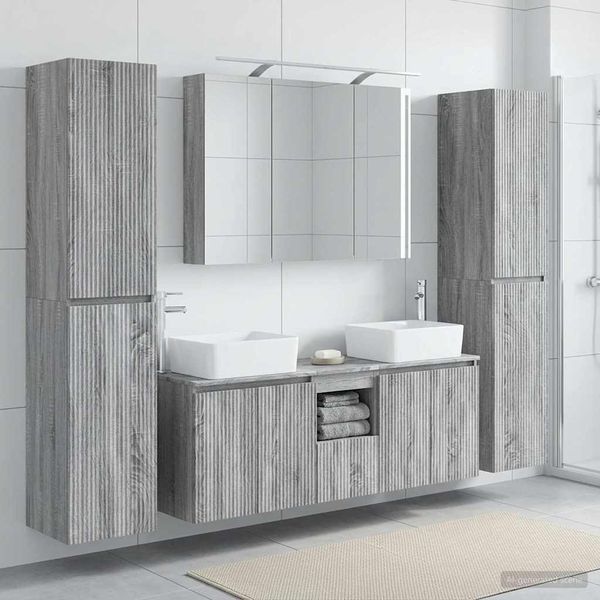 vidaXL Sada kúpeľňového nábytku 6 pcs Sivý Sonoma