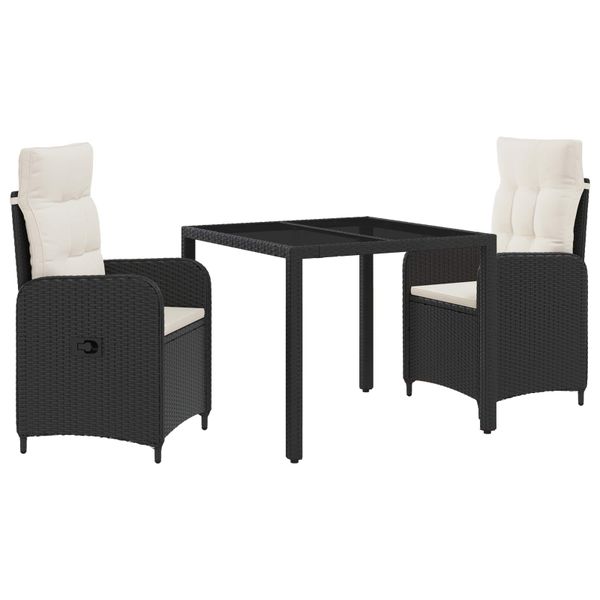 vidaXL Záhradná jedálenská súprava 3 pcs Čierna a krémová biela