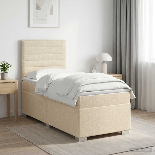 vidaXL Posteľ boxspring s matracom Krémová 90 x 190 cm Látka