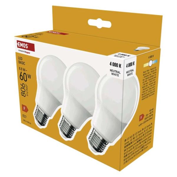 LED žiarovka Basic A60 / E27 / 8,8 W (60 W) / 806 lm / Neutrálna biela