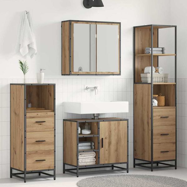 vidaXL Sada kúpeľňového nábytku 4 pcs Remeselný dub Kompozitné drevo