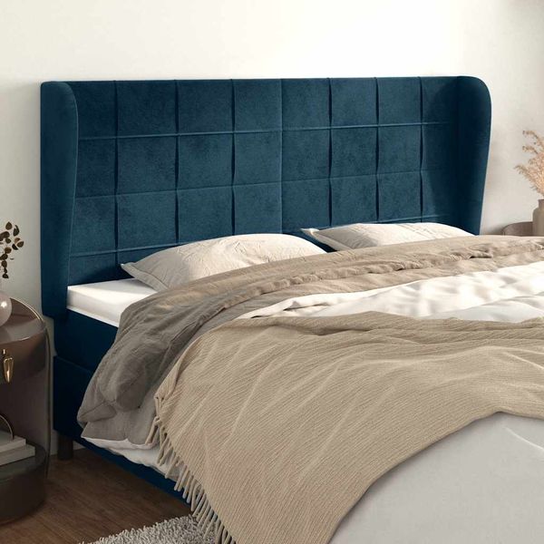 vidaXL Čelo postele so záhybmi tmavomodrá 183x23x118/128 cm zamat