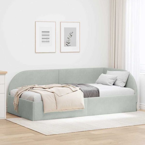 vidaXL Rohový rám postele Svetlosivá 100 cm x 200 cm Zamat