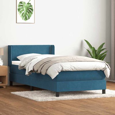 vidaXL Posteľný rám boxsping s matracom tmavomodrý 90x220 cm zamat