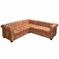vidaXL Rohová pohovka Chesterfield, 5-miestna, umelá koža, hnedá