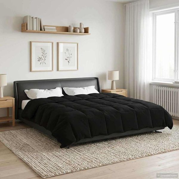 vidaXL Prikrývka na celý rok Šnurovaný Čierna 200 x 220 cm Mikrovlákno