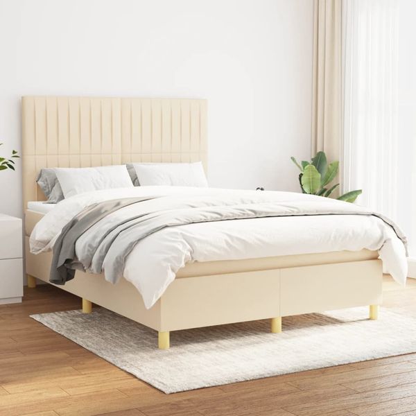 vidaXL Posteľný rám boxspring s matracom krémový 140x200 cm látka