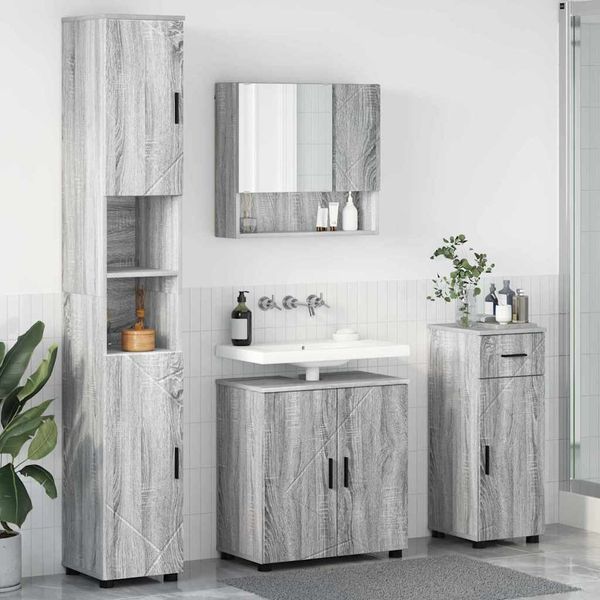 vidaXL Sada kúpeľňového nábytku so zásuvkou Nástenný 4 pcs Sivý Sonoma