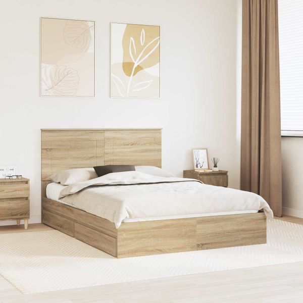 vidaXL Úložná posteľ Sonoma dub 140 x 200 cm Kompozitné drevo