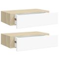 vidaXL Zásuvkové police nástenné 2 ks dubové a biele 40x23,5x10 cm MDF