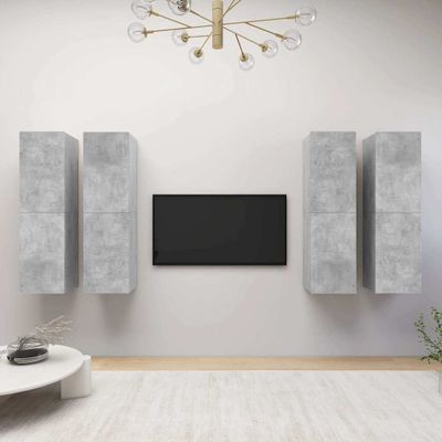 vidaXL TV skrinky 4 ks, betónové sivé 30,5x30x110 cm, kompozitné drevo