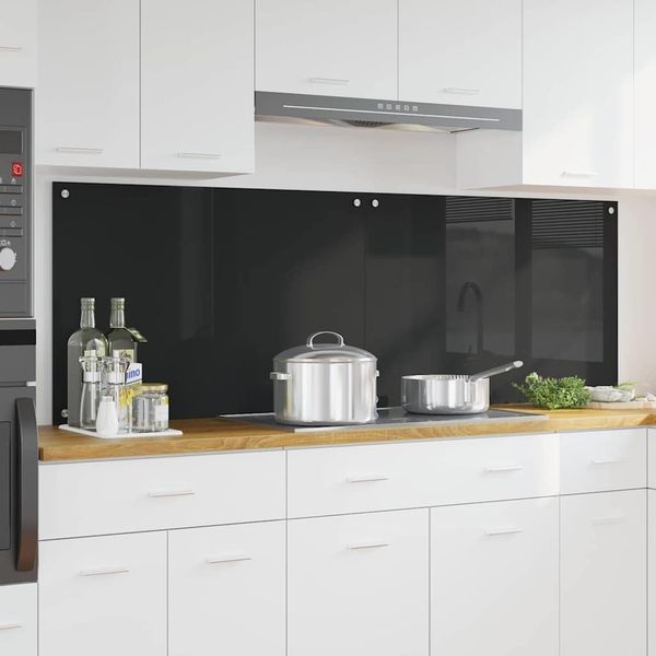 vidaXL Kuchynský obklad 2 pcs Čierna 90 x 60 cm tvrdené sklo