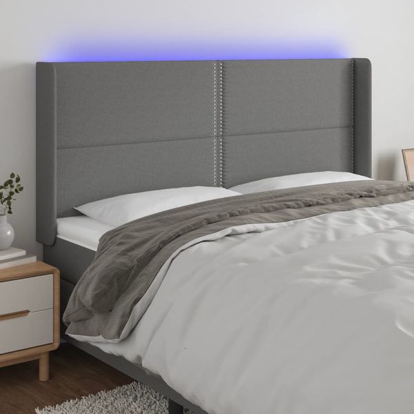 vidaXL Čelo postele s LED tmavosivé 183x16x118/128 cm látka