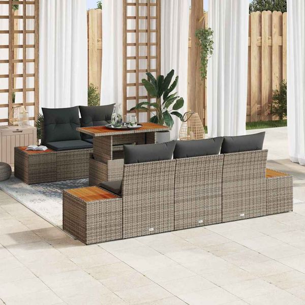 vidaXL Súprava záhradných pohoviek s úložiskom 6 pcs Sivá Poly ratan