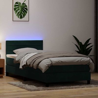 vidaXL Posteľný rám boxsping s matracom a LED tmavozelený 100x210 cm zamat