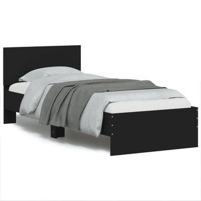vidaXL Posteľný rám s čelom a LED svetlami čierny 75x190 cm