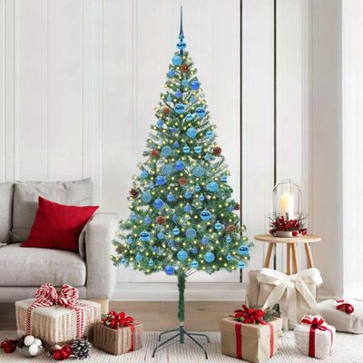 vidaXL Umelý vianočný stromček s 300 LED-i Zelená 180 cm PVC a oceľ
