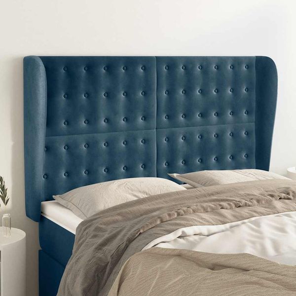 vidaXL Čelo postele so záhybmi tmavomodrá 147x23x118/128 cm zamat