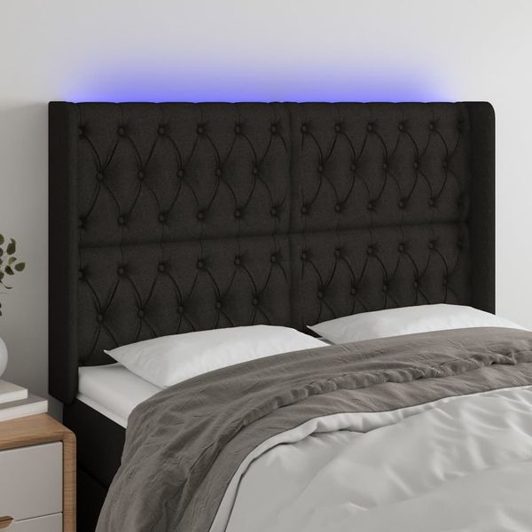 vidaXL Čelo postele s LED čierne 163x16x118/128 cm látka