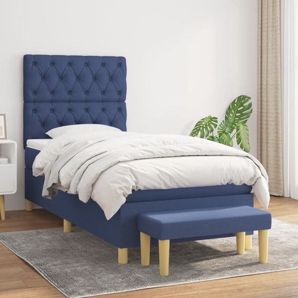 vidaXL Posteľný rám boxsping s matracom modrý 80x200 cm látka