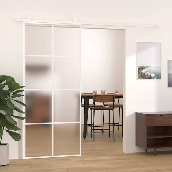 vidaXL Posuvné dvere nepriehľadné ESG sklo a hliník 90x205 cm biele