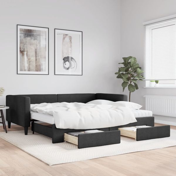 vidaXL Rozkladacia denná posteľ so zásuvkami čierna 100x200 cm látka