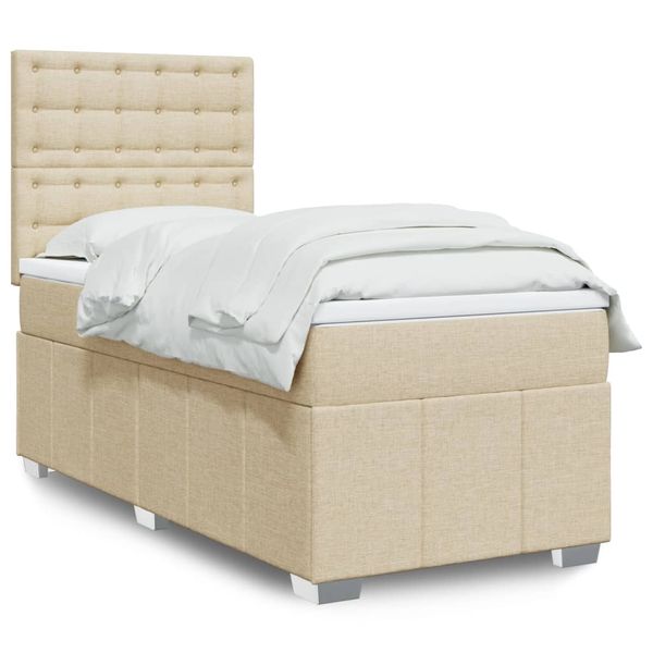 vidaXL Posteľný rám boxsping s matracom krémový 80x200 cm látka