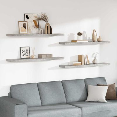 vidaXL Plávajúce nástenné police 4 ks betónovosivé 120x23,5x3,8 cm MDF