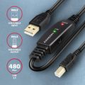 AXAGON ADR-215B, USB 2.0 A-M -> B-M aktivní propojovací / repeater kabel, 15m Kabel, propojovací, aktivní, USB 2.0, zástrcka A, zástrcka B, 15m, cerný