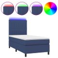 vidaXL Posteľ boxsping s matracom a LED modrá 100x200 cm látka